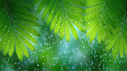Poster - Experiencing the Serene Atmosphere of a Tropical Rain Mood With Lush Greenery and Raindrops