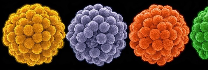 Poster - Visualization of Subatomic Particles, Viruses, and Molecules in Vibrant Colors on a Black Background