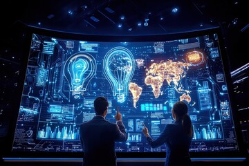 Leinwandbilder - Global Innovation Data Visualization Two Professionals Analyze