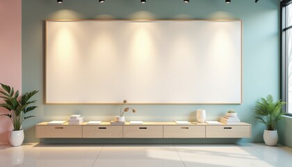Poster - Modern interior with blank wall and stylish storage unit  