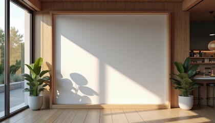 Poster - Minimalist interior with empty wall and plants in modern space  