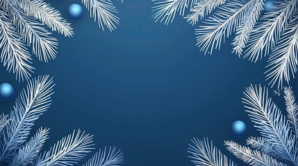 Aufkleber - Frosty Pine Branches Frame Blue Festive Background