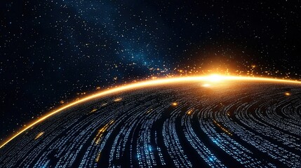 Fototapete - Digital Planet Sunrise Cosmic Code Universe