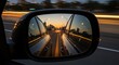 © Seree  - Night Drive City Lights Reflection - Cityscape reflected in a car mirror at dusk, symbolizing journey, progress, reflection, urban life, and the passage of time