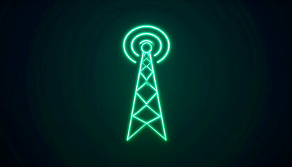Poster - Luminescent network transmission tower with electromagnetic wave silhouette