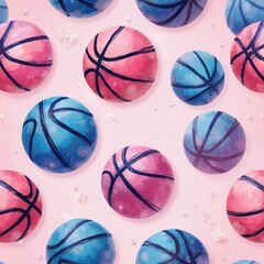 Poster - vibrant playful pattern of colorful basketballs in pink, blue shades on pastel background. perfect f