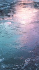 Wall Mural - Glimmering Ice Surface with Reflections of Soft Pastel Colors in a Winter Landscape Under Natural Light in a Chilly Atmosphere