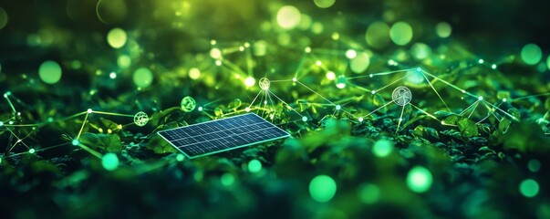 Poster - A conceptual image showcasing the integration of green energy solutions and sustainable power engineering, with symbols like wind turbines, solar panels, and eco-friendly