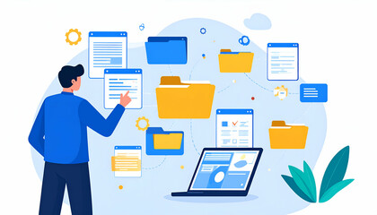 Poster - Organized digital files, a person manages folders and documents