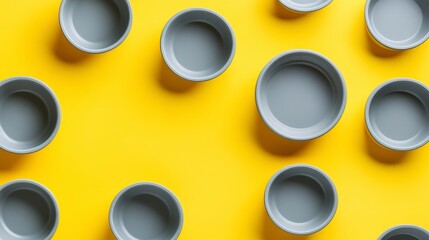 Aufkleber - Grey bowls arranged on a yellow background.