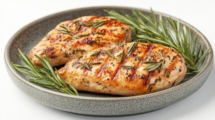 Aufkleber - Two grilled chicken breasts seasoned with rosemary on a plate.
