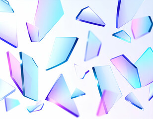 Poster - Abstract image of iridescent glass shards floating on a white background