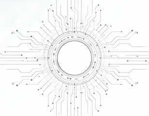 Poster - Abstract digital circuit board design; central circle with radiating lines and nodes