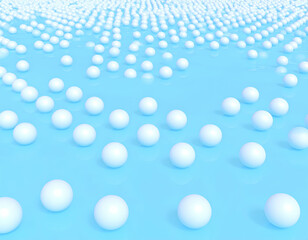 Poster - A sea of white spheres on a light blue surface, creating a wave-like pattern