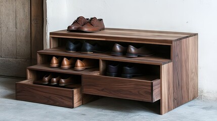 Fototapete - Modular shoe cabinet beside utility entrance, low and functional in style