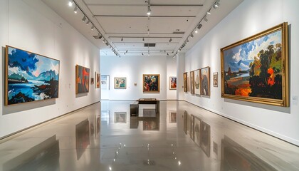 Poster - Art Gallery Interior with Paintings, and Modern Design.