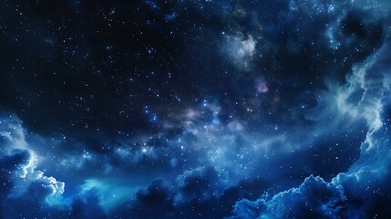 Wall Mural - dark blue night sky with numerous stars and cloud formations