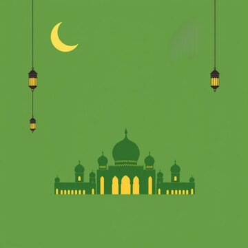 Illustration mosque in the night, Flat style Mosque fir Eid Mubarak greetings card banner. Ramadan Kareem. Islamic Masque idul adha background banner.