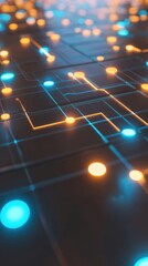Fototapete - Futuristic Abstract Background with Glowing Circuits and Colorful Lights in Blue and Orange for High-Tech Design Projects and Illustrations