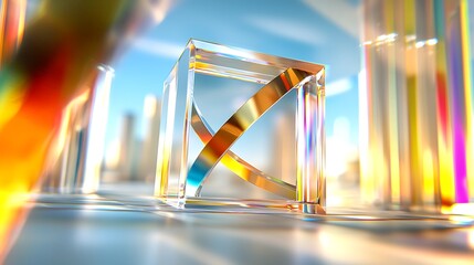 Aufkleber - Vibrant Transparent Geometry with Reflections in Modern Setting