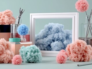 Aufkleber - Soft Colorful Clouds in Framed Display with Minimalist Style