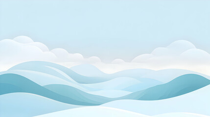 Poster - Abstract winter landscape with blue hills and fluffy clouds vector background