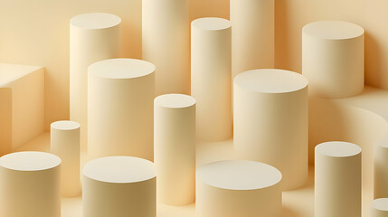 Poster - Abstract cylinders landscape in calm beige tones for modern presentations