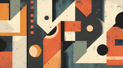 Poster - Retro geometric composition with texture, a modern abstract expression of form