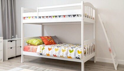 Poster - White Bunk Bed in Bright Childrens Room.