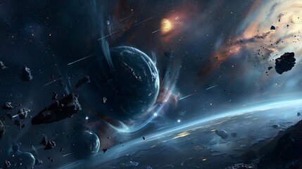 Wall Mural - spectacular cosmic landscape with celestial bodies and vibrant nebulae