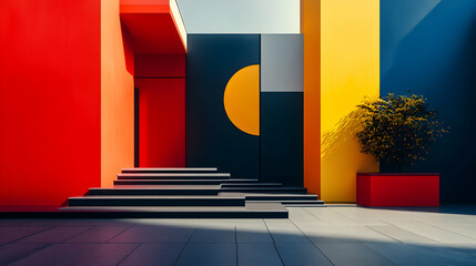 Poster - Vivid chromatic architecture, blending bold hues and minimalist forms to evoke depth
