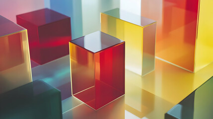 Poster - Chromatic Cubes: A Harmonious Arrangement of Transparent Geometric Forms