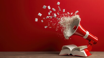 Poster - A megaphone and book combination conveying the voice of education and spreading information