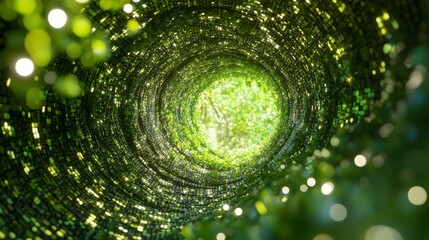 Aufkleber - Lush green leaves form a swirling tunnel leading to bright light.