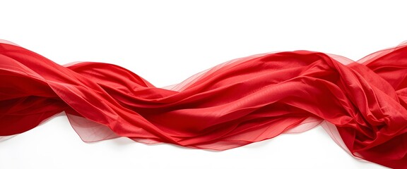 Poster - Flowing Red Fabric, Graceful Drapery. Elegant Texture, Dynamic Movement, White Backdrop. Striking Visual, Artistic Presentation. Design Element For Creatives, Marketing.