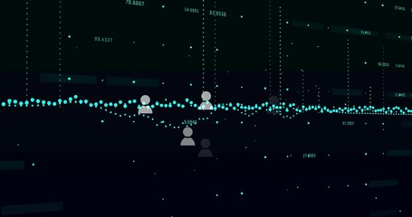 Poster - Visualizing data network flowing over dark navy screen showing turquoise dots labels and gray icons