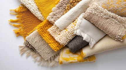 Poster - Decorative fabric bundles in light yellow and beige shades for creative layout