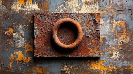 Poster - Close-up of rusted iron loop on rough oxidized background, full of grit and decay