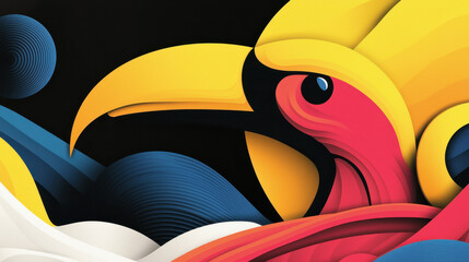 Poster - vibrant colorful abstract illustration of a parrot with bold shapes and bright hues perfect for crea