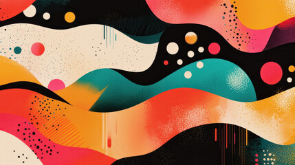 Poster - Vibrant Abstract Art Composition with Colorful Wavy Lines Dots and Stripes in Bright Contrasting Colors for Creative Design and Artistic Expression