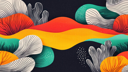 Poster - Vibrant abstract landscape with colorful flowing hills and textured patterns in a modern artistic style for creative design projects and visual art displays