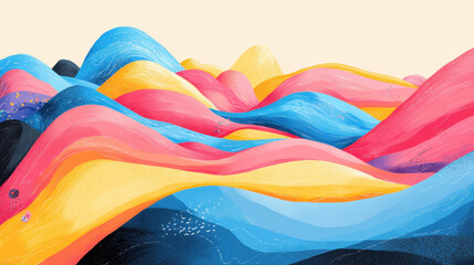Poster - Abstract colorful flowing paint waves with smooth curves and vibrant hues creating a dynamic artistic composition and modern visual impression