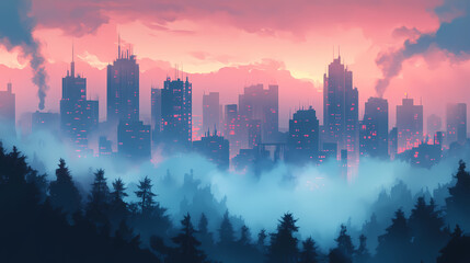 Wall Mural - misty dramatic skyscrapers