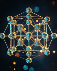 Poster - Abstract Cyan And Gold Lattice Structure 3D Rendering