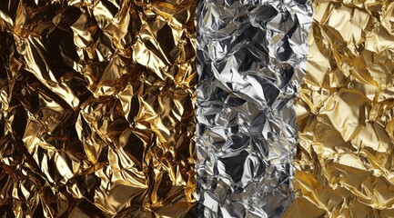 Poster - Crinkled metallic foil in gold and silver, showing texture and folds