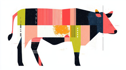 Poster - modern abstract cow art illustration with vibrant geometric shapes and bold colors creating a visual
