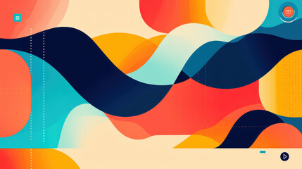 Poster - Abstract colorful wave pattern with fluid shapes and dynamic flowing lines in vibrant shades of orange blue and yellow creating an energetic artistic background