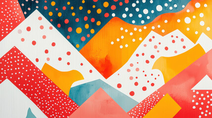 Poster - Abstract colorful geometric mountain landscape with dotted patterns and vibrant color blocks in a modern artistic style for creative design projects