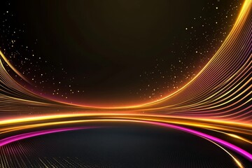 Poster - Abstract Futuristic Background with Glowing Curved Lines and Gold Pink Accents
