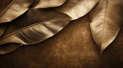 Poster - Metallic brown leaves arranged on textured background